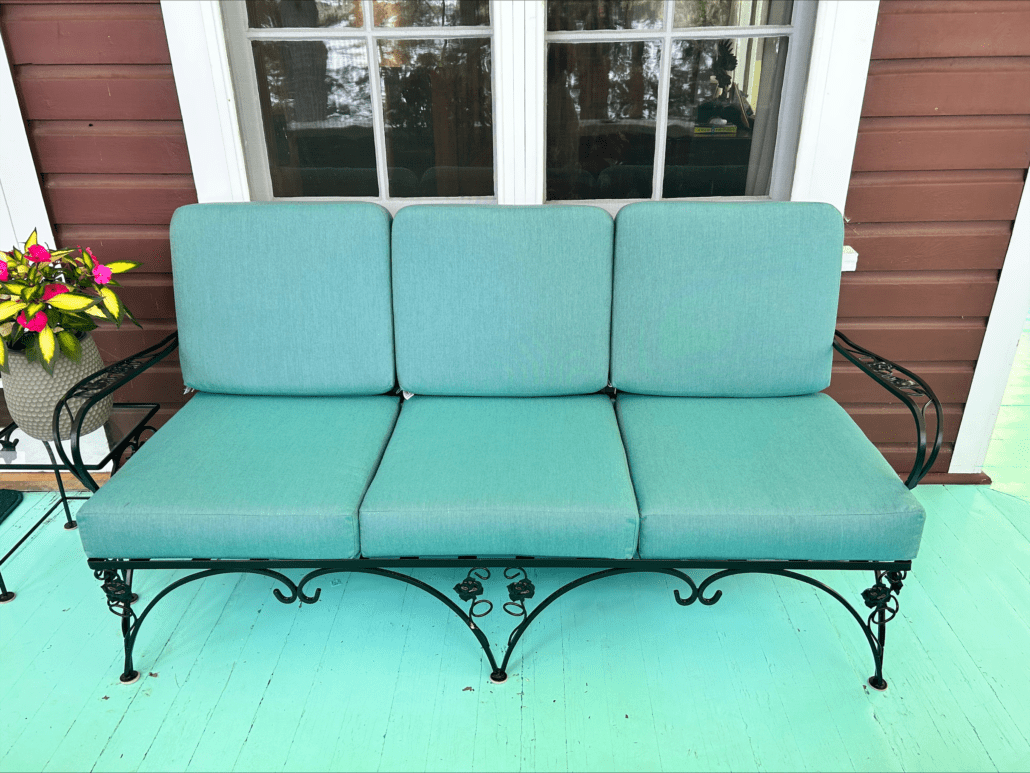 Sofa in Cast Breeze, 4in seats, 4in backs (foam-filled), 3in rounded corners on backs