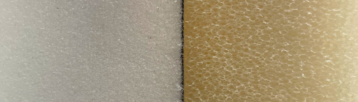High density foam (left) and quick dry foam (right) side by side.
