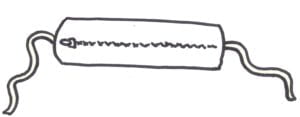 A drawing of cushion ties placed in the centre of the thickness. The ties are single straps on either side to wrap around the chair.