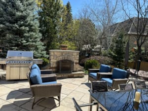 Outdoor furniture with new blue cushions