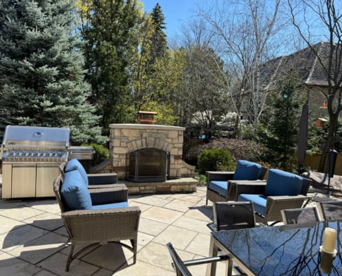 Outdoor furniture with new blue cushions